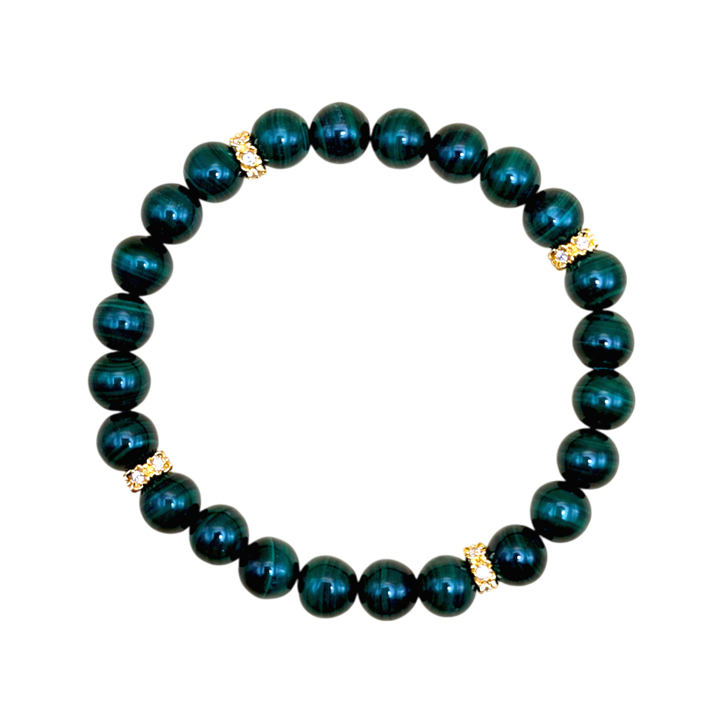 Stier Armband aus Malachit 8 mm mit vergoldeten Zwischenperlen – Schutz & Erdung