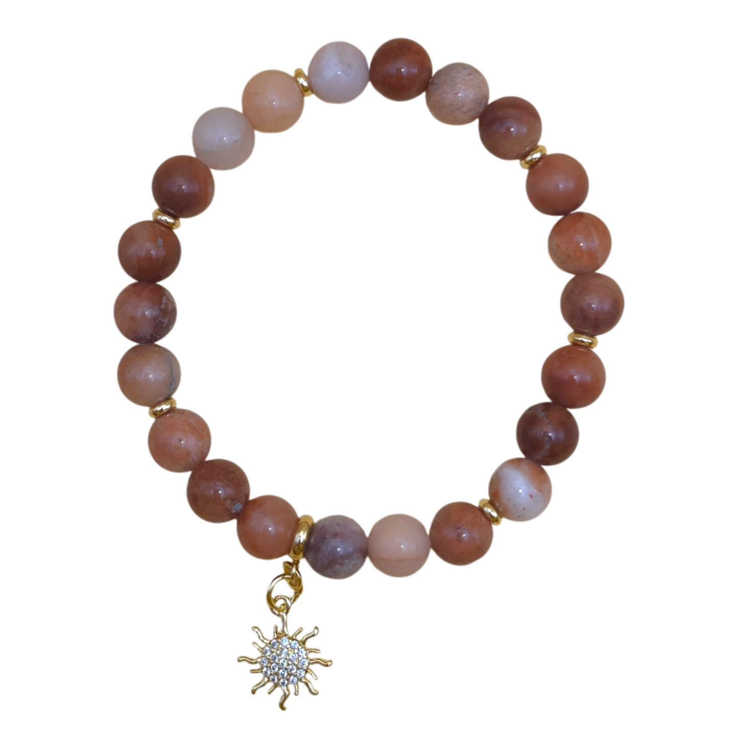 Aventurin Armband für Sternzeichen Stier mit 8 mm Natursteinperlen in warmen Erdtönen und vergoldetem Sonnen-Anhänger