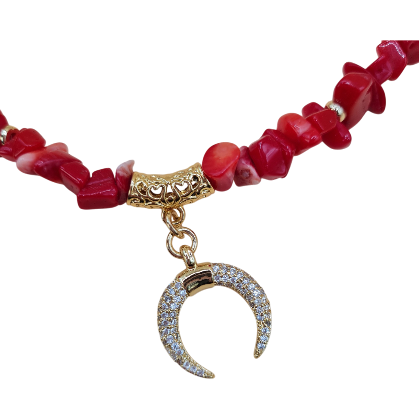 Amulett der Mondgöttin – Roter Korall & Goldmond