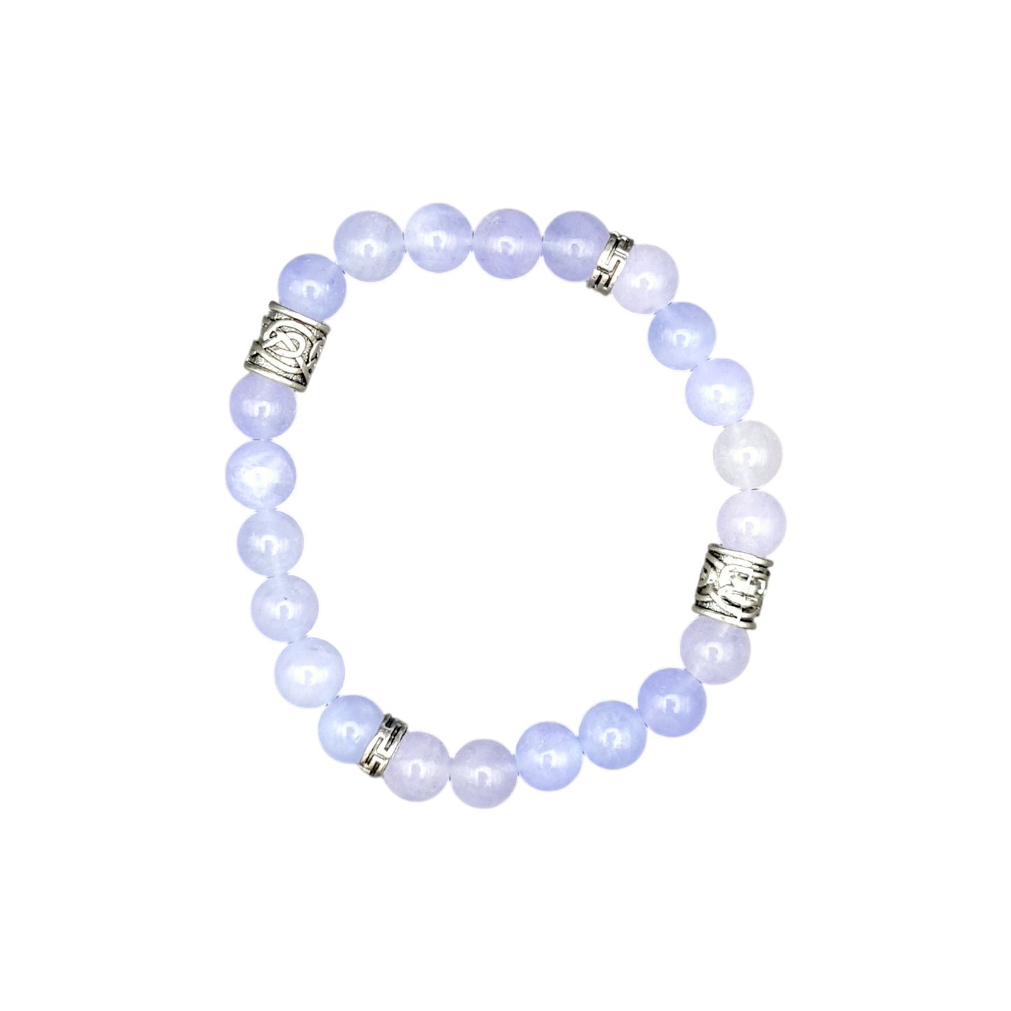 "Aquamarin Armband mit silberfarbenen Perlen, elastisch, 8 mm, 17 cm"