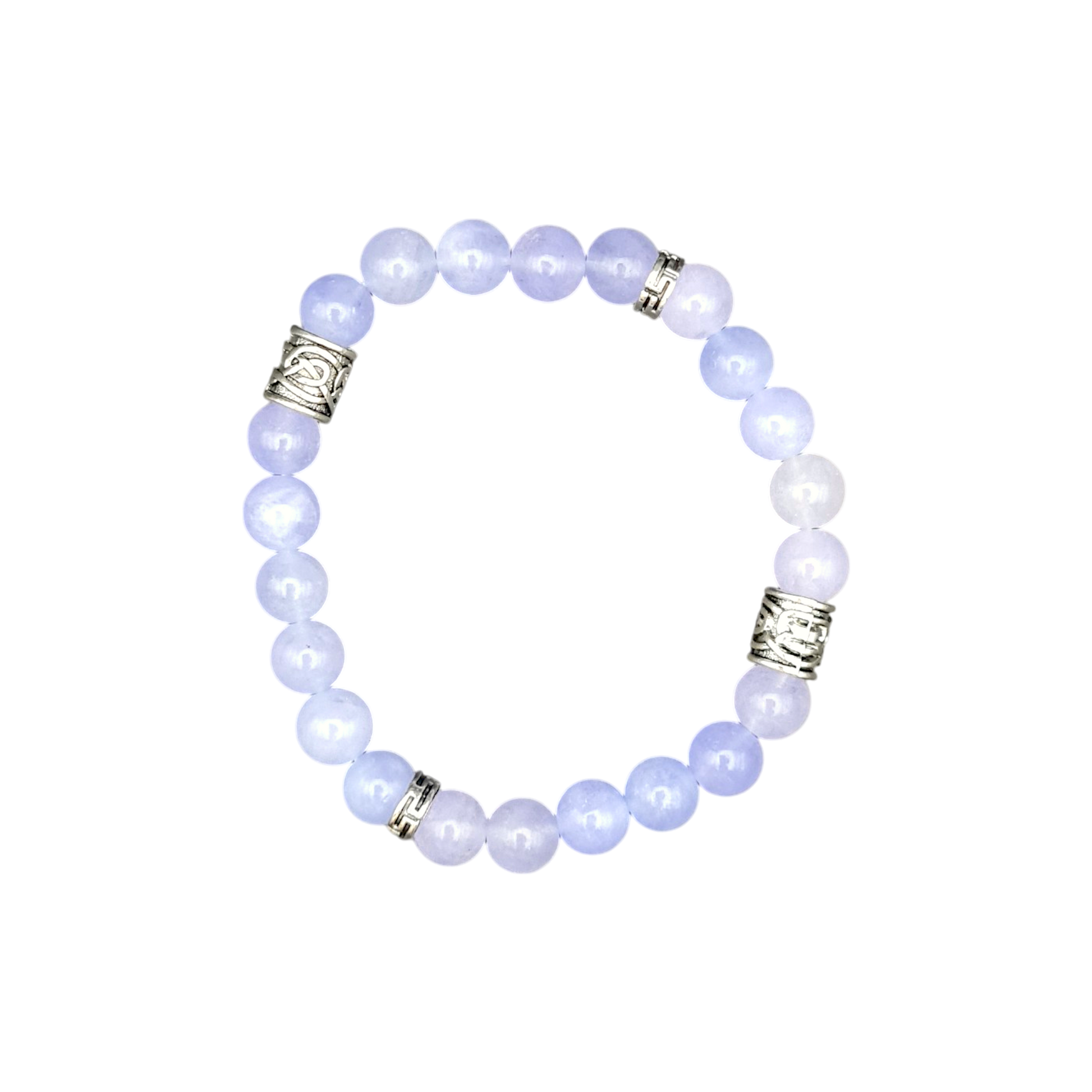 "Aquamarin Armband mit silberfarbenen Perlen, elastisch, 8 mm, 17 cm"