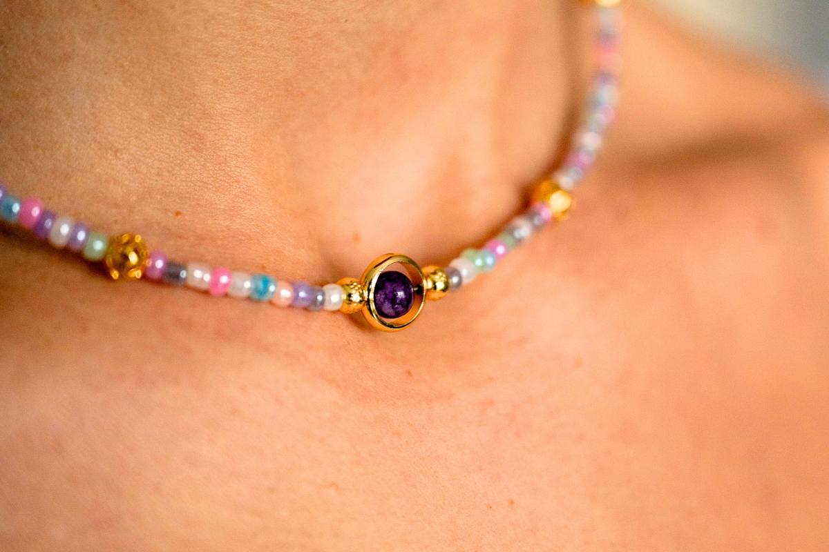 Handgefertigter Choker aus hochwertigen Materialien, eng am Hals anliegend, mit schlichten oder edelsteinverzierten Details. Stilvoll und zeitlos für jeden Anlass.