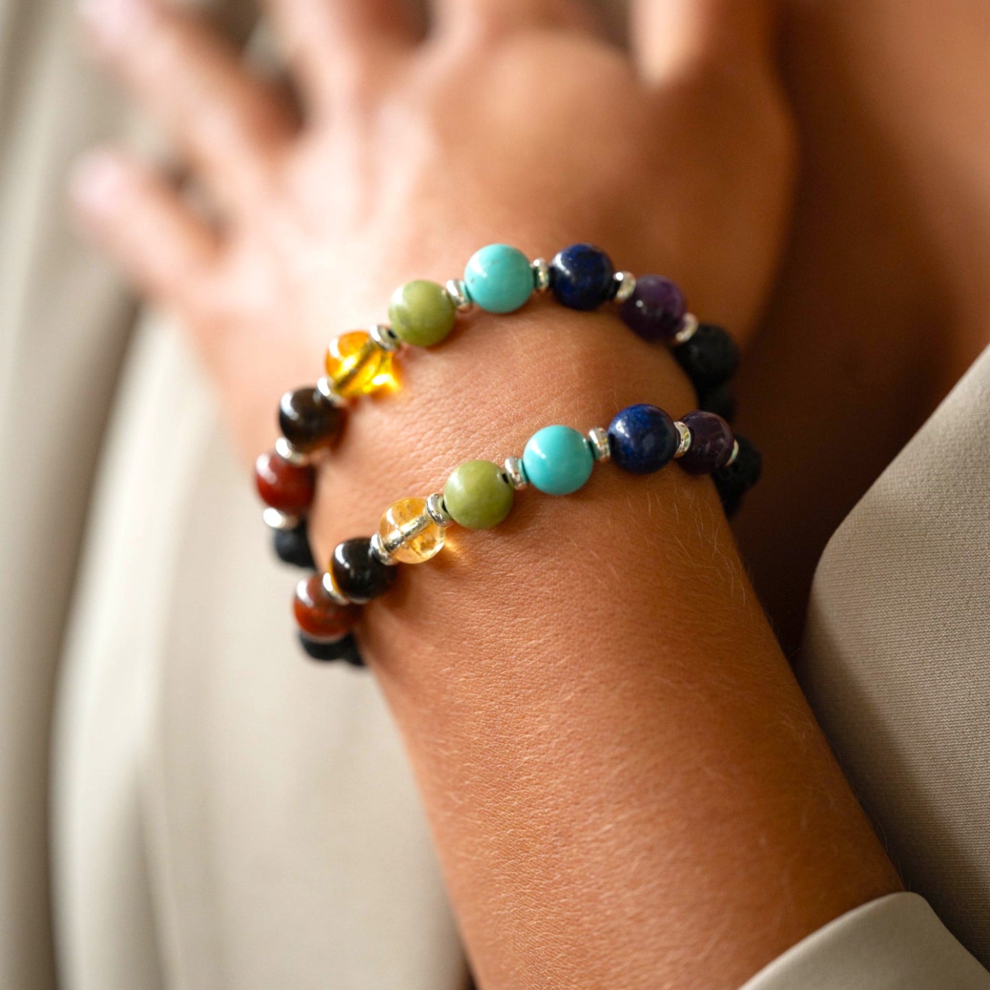 Chakren-Armband mit Amethyst, Türkis, Jaspis und Citrin