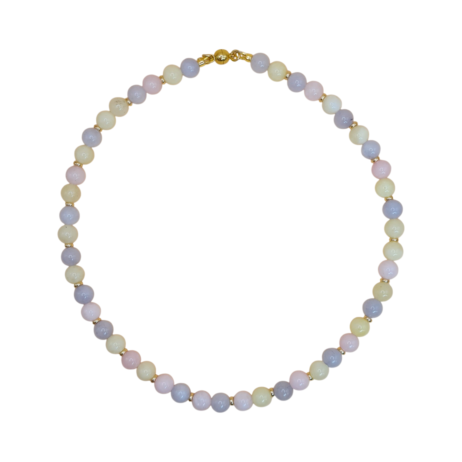 Zarte Morganit Kette mit 8 mm Edelsteinperlen in Pastellfarben und vergoldetem Magnetverschluss, 44,5 cm lang – handgefertigter Damenschmuck