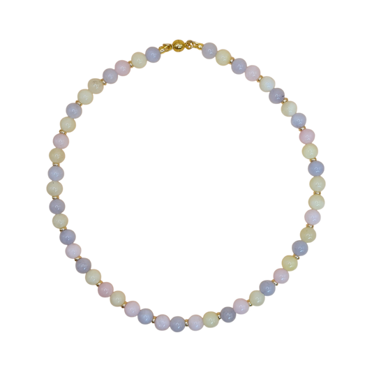 Zarte Morganit Kette mit 8 mm Edelsteinperlen in Pastellfarben und vergoldetem Magnetverschluss, 44,5 cm lang – handgefertigter Damenschmuck