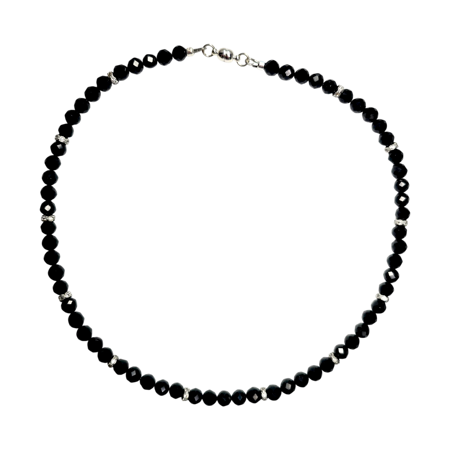 🖤 Schmuckset aus schwarzem Turmalin mit Strass-Zwischenperlen – Eleganz trifft Schutzenergie ✨