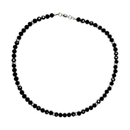 🖤 Schmuckset aus schwarzem Turmalin mit Strass-Zwischenperlen – Eleganz trifft Schutzenergie ✨