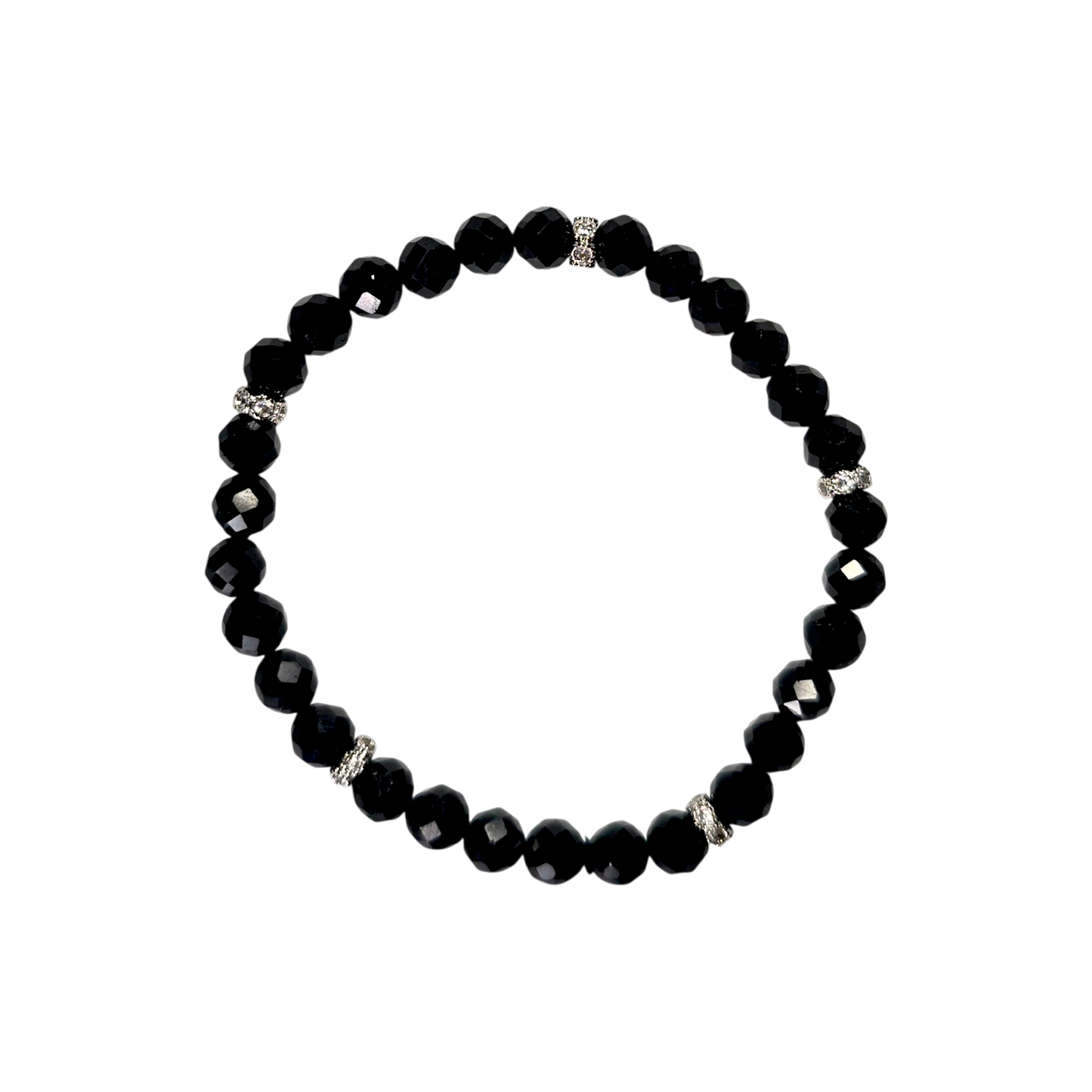 🖤 Schmuckset aus schwarzem Turmalin mit Strass-Zwischenperlen – Eleganz trifft Schutzenergie ✨