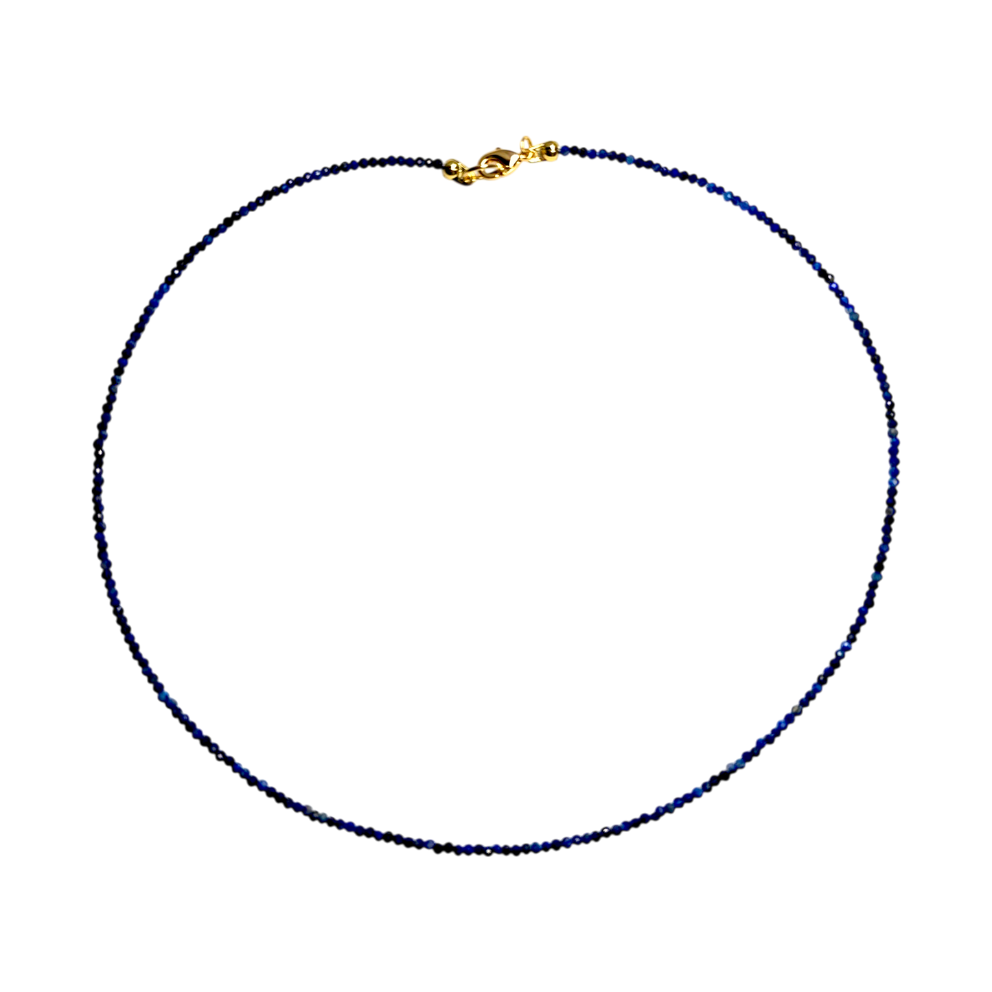 Zarte Kette aus Lapislazuli mit 2 mm Perlen und 24k vergoldetem Verschluss, 41 cm lang – eleganter blauer Edelsteinschmuck