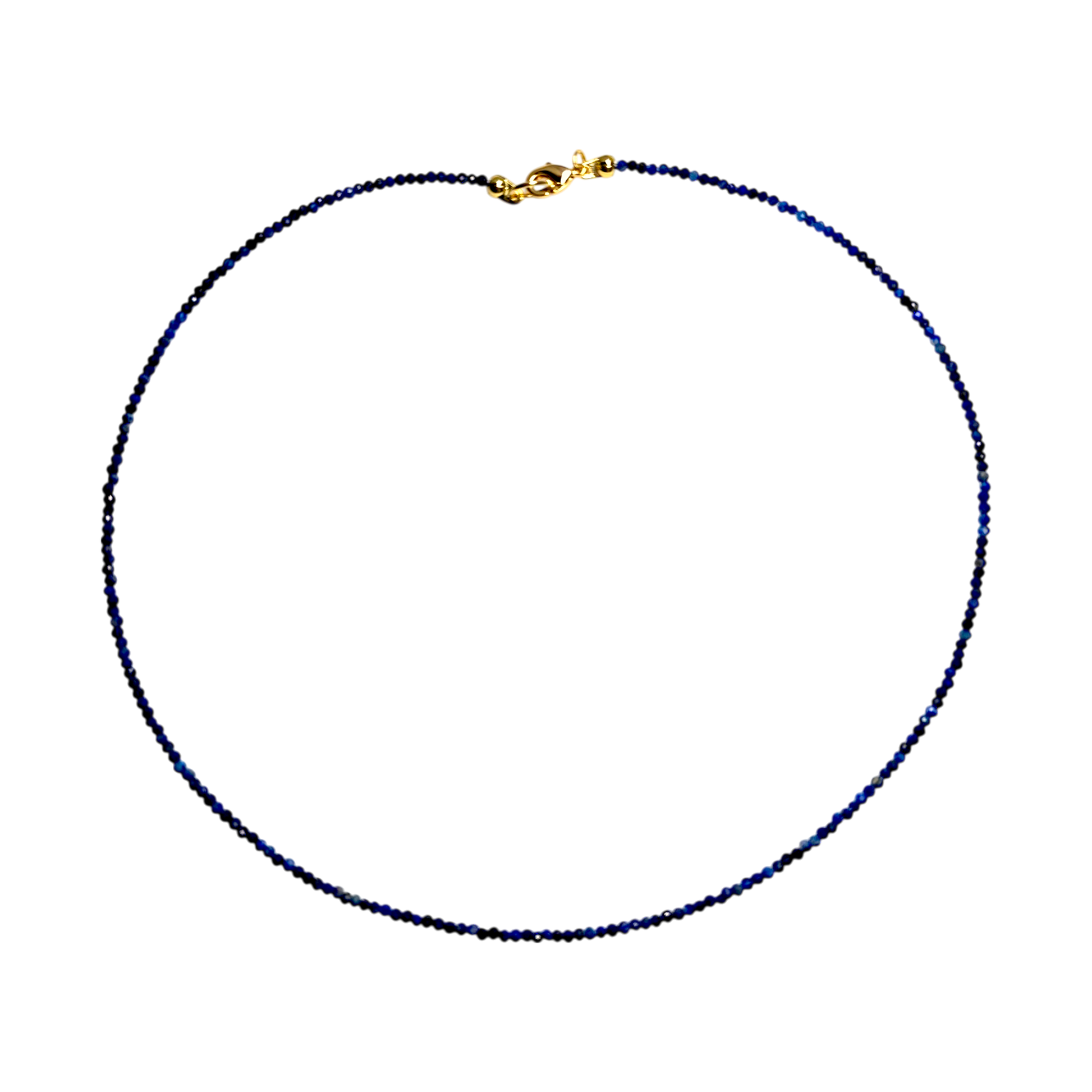 Zarte Kette aus Lapislazuli mit 2 mm Perlen und 24k vergoldetem Verschluss, 41 cm lang – eleganter blauer Edelsteinschmuck