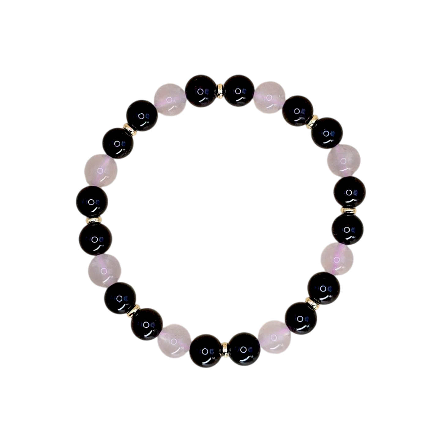 Armband 18 cm aus Rosenquarz und Granat mit vergoldeten Zwischenperlen – Schmuck für Widder, Liebe & Harmonie