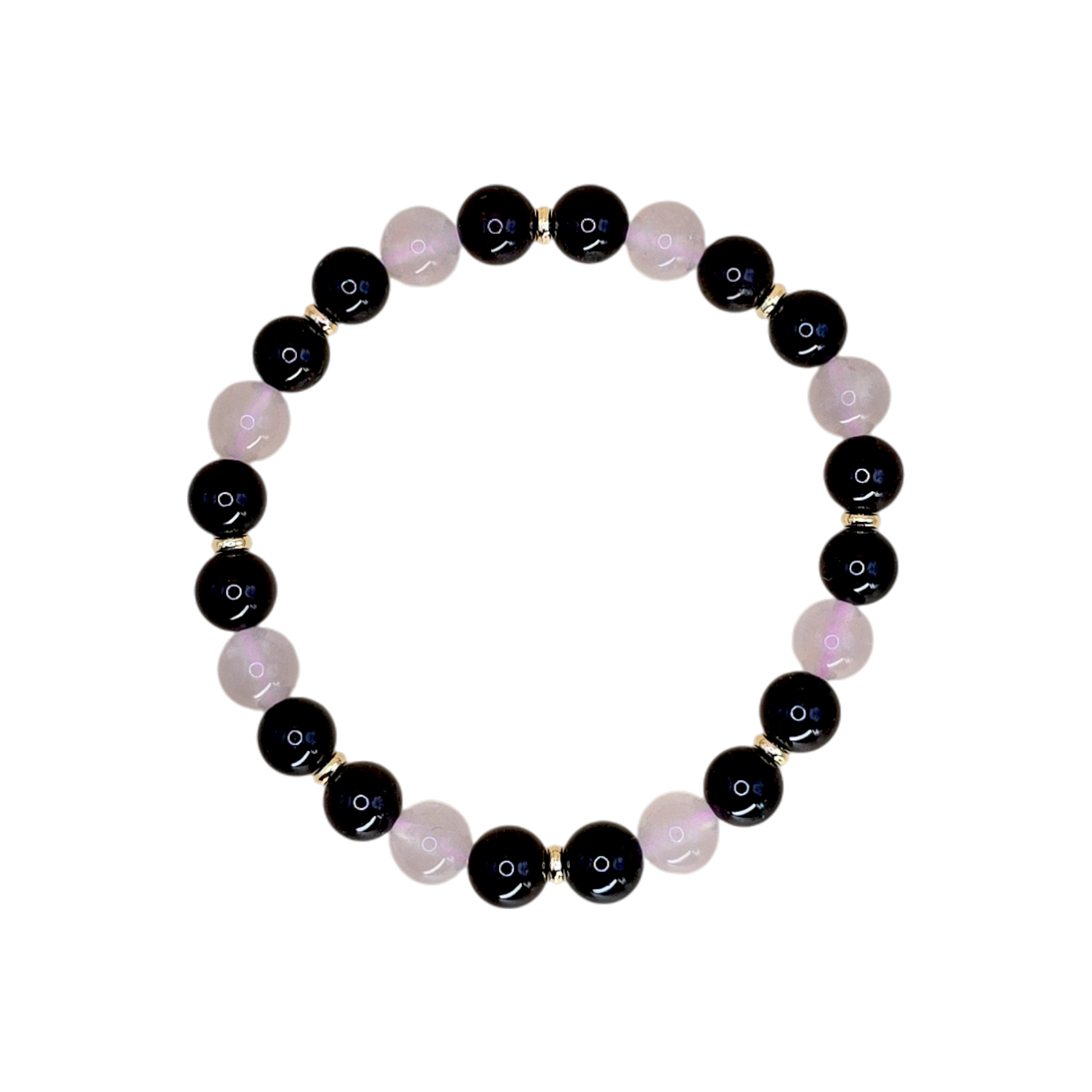 Armband 18 cm aus Rosenquarz und Granat mit vergoldeten Zwischenperlen – Schmuck für Widder, Liebe & Harmonie