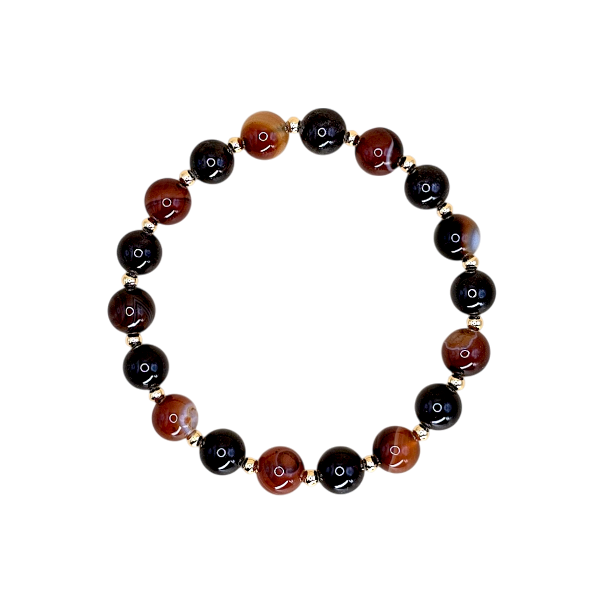 Armband 16 cm aus Achat und Granat mit vergoldeten Zwischenperlen – Schmuck für Widder, Gesundheit & innere Balance