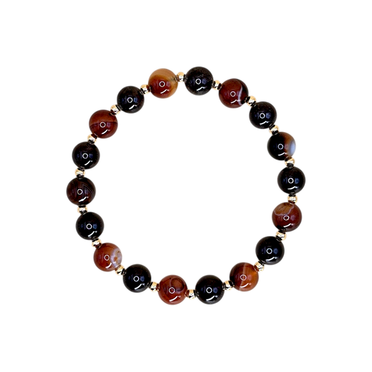Armband 16 cm aus Achat und Granat mit vergoldeten Zwischenperlen – Schmuck für Widder, Gesundheit & innere Balance