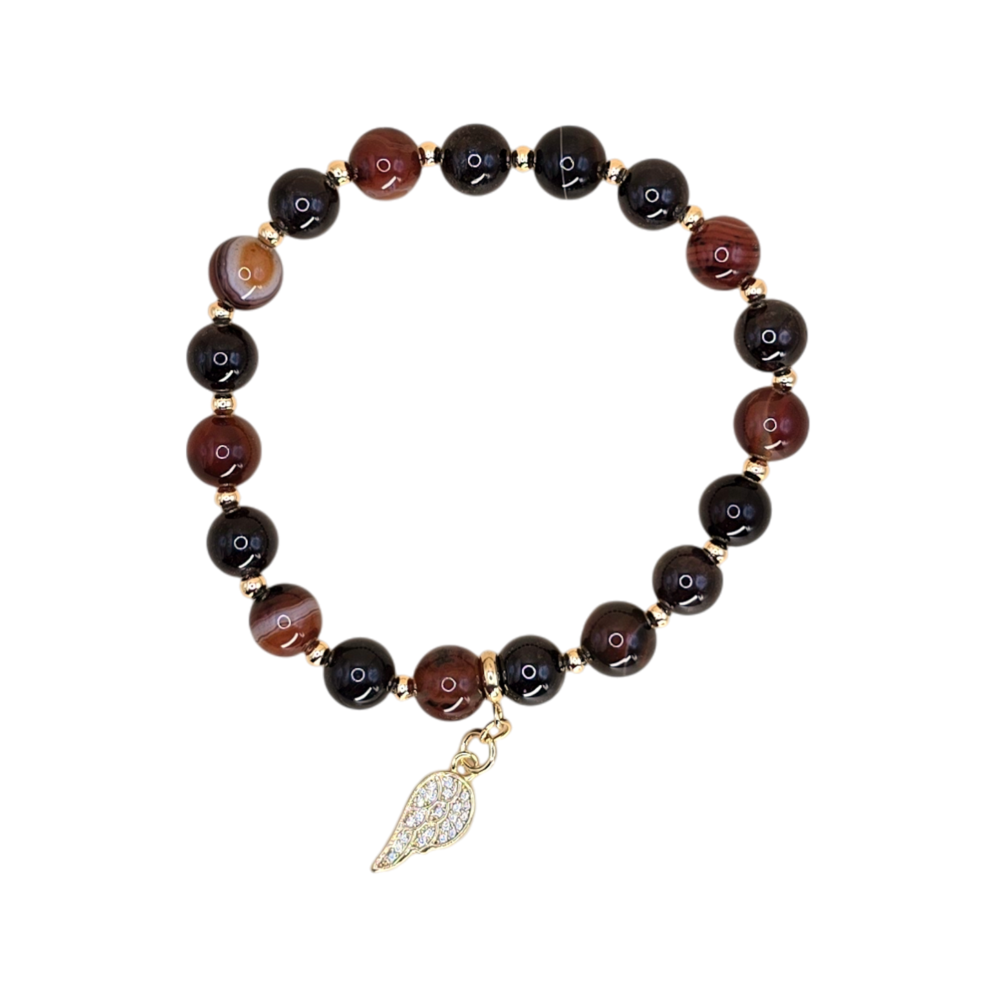 Widder Armband Gesundheit – Achat & Granat mit vergoldetem Engelsflügel und Strass