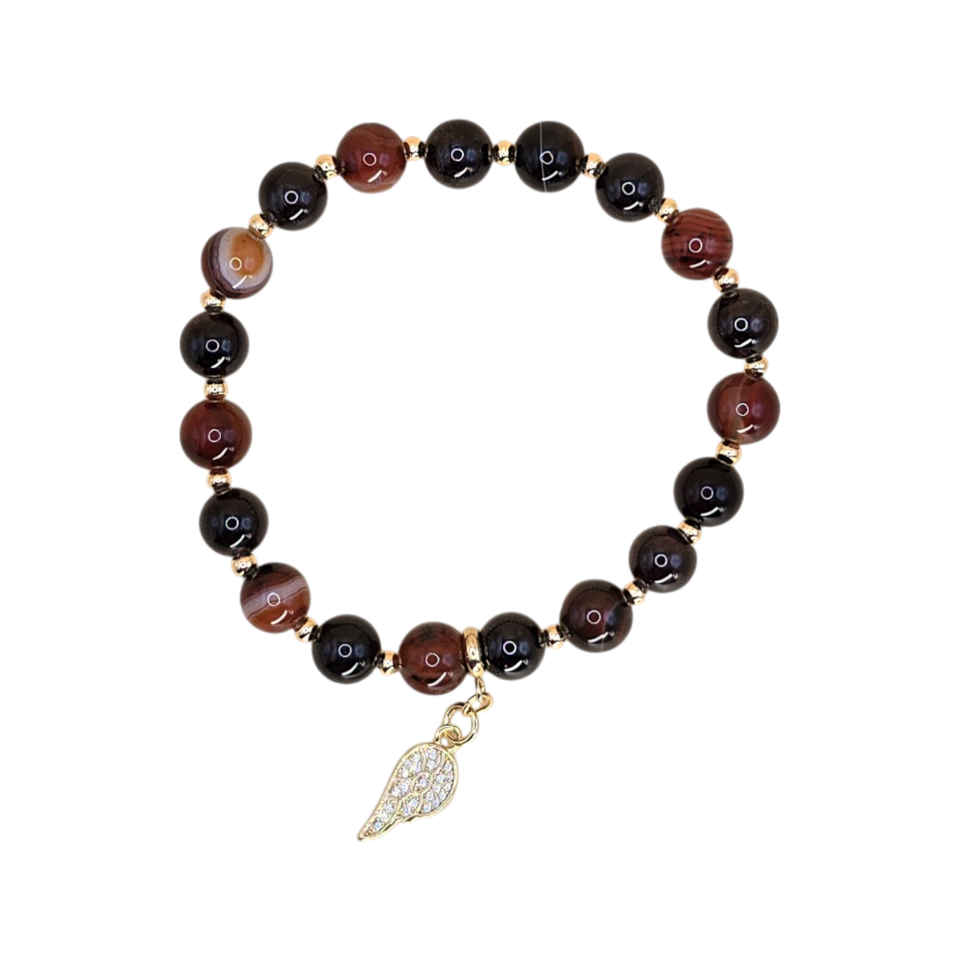 Widder Armband Gesundheit – Achat & Granat mit vergoldetem Engelsflügel und Strass