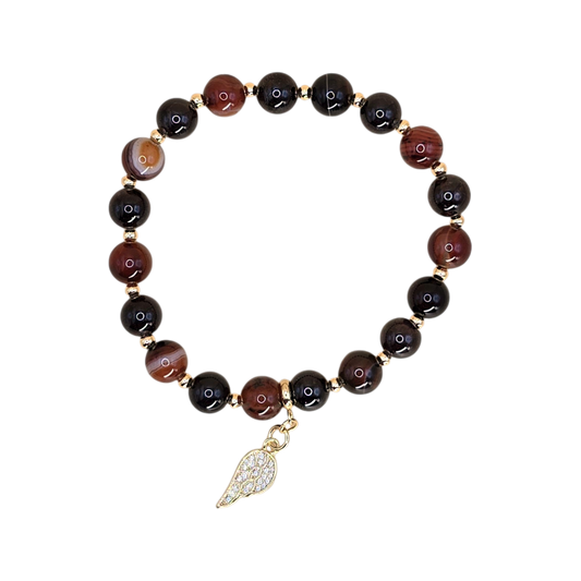 Widder Armband Gesundheit – Achat & Granat mit vergoldetem Engelsflügel und Strass