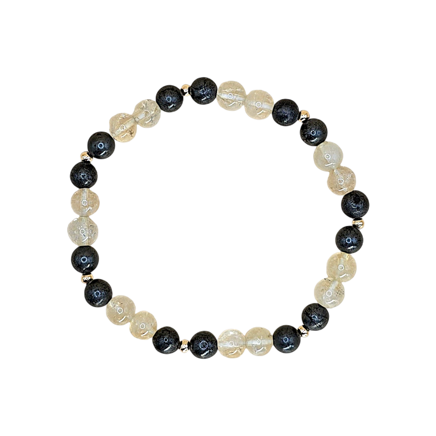 Widder Armband Finanzieller Magnet – Citrin & Pyrit Edelsteinarmband 6 mm mit vergoldeten Zwischenperlen