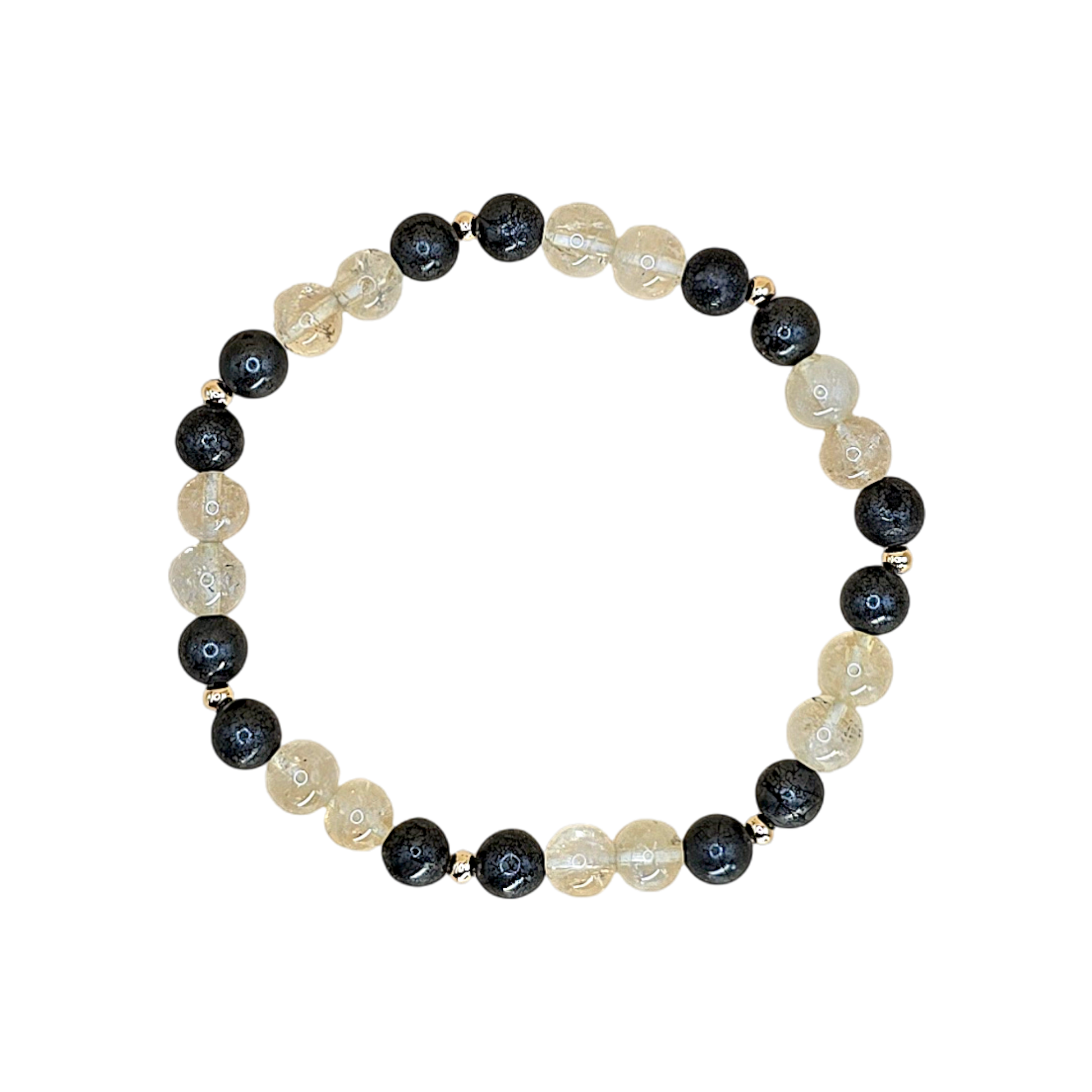 Widder Armband Finanzieller Magnet – Citrin & Pyrit Edelsteinarmband 6 mm mit vergoldeten Zwischenperlen