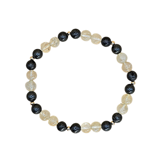 Widder Armband Finanzieller Magnet – Citrin & Pyrit Edelsteinarmband 6 mm mit vergoldeten Zwischenperlen