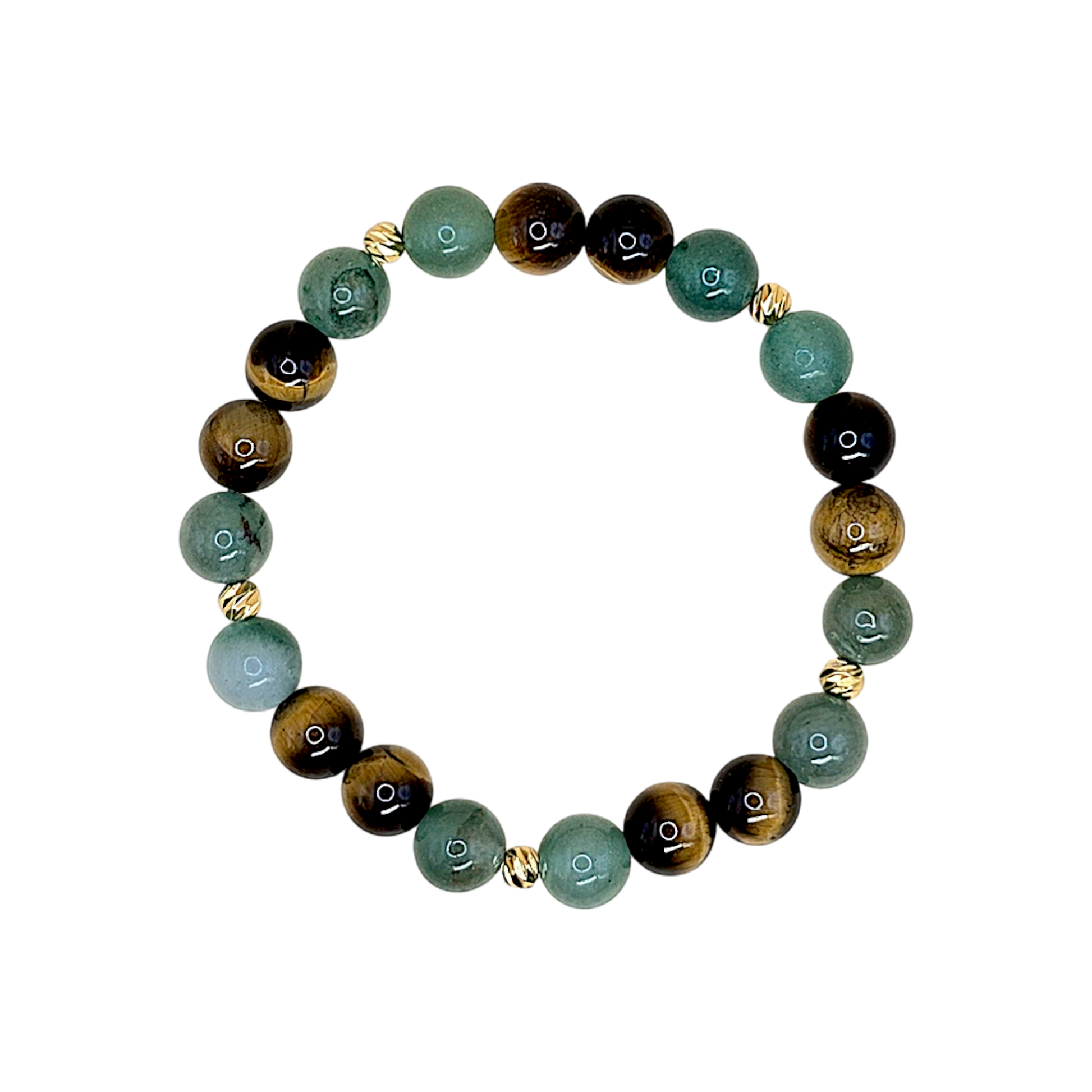 Widder Armband Karriere – Aventurin & Tigerauge 8 mm mit vergoldeten Zwischenperlen