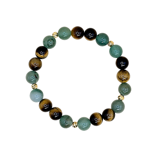 Widder Armband Karriere – Aventurin & Tigerauge 8 mm mit vergoldeten Zwischenperlen