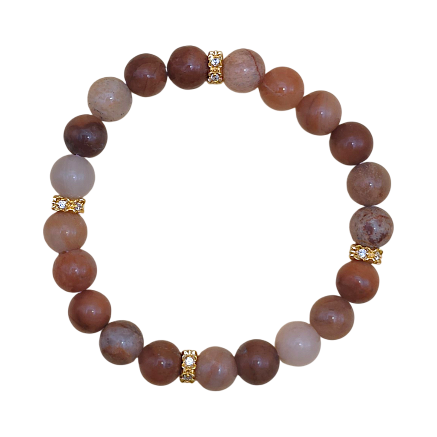 Aventurin Armband für Sternzeichen Stier mit 8 mm Natursteinperlen in Braun- und Beigetönen sowie 18k vergoldeten Strass-Zwischenperlen