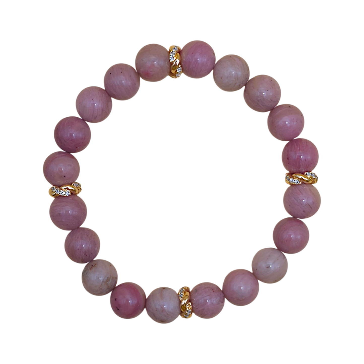 „Rodonit Armband 8 mm mit 18k vergoldeten Zwischenperlen, elastisch, energetischer Schmuck für Sternzeichen Stier.“