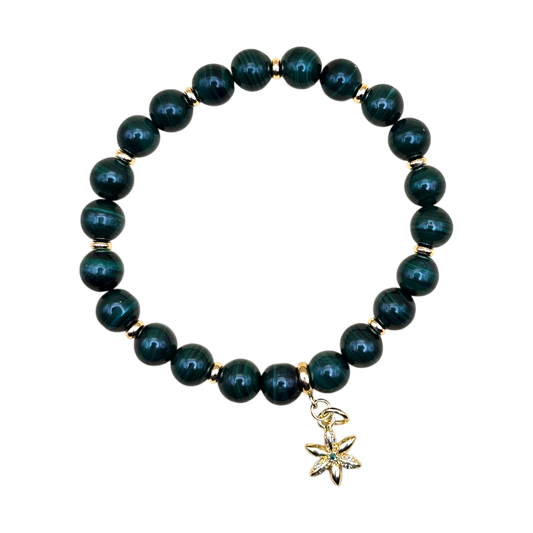 Armband aus 8 mm Malachitperlen mit 18k vergoldetem Anhänger, Größe 17 cm, Sternzeichen Stier Schmuck