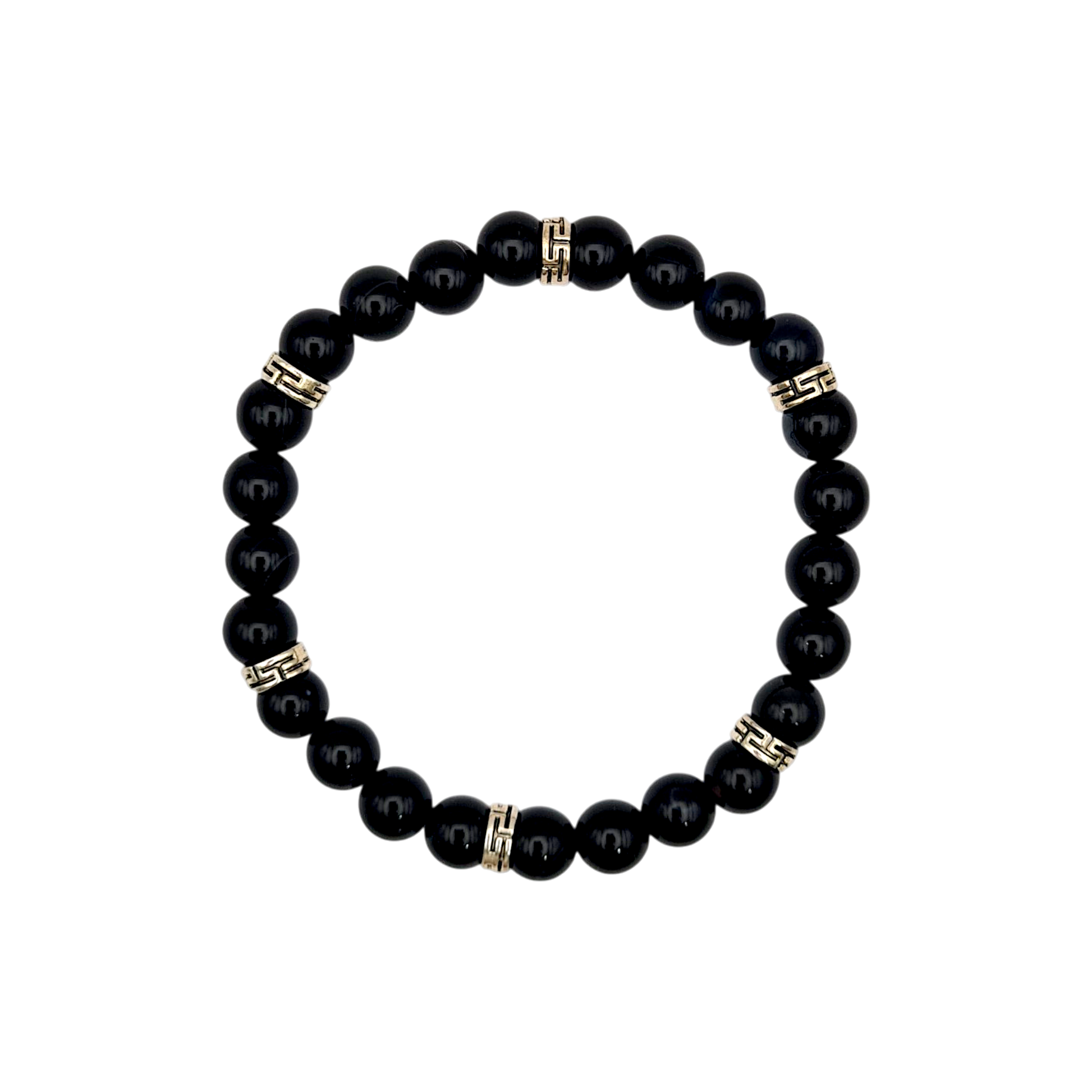 Armband aus schwarzem Achat mit silbernen Perlen