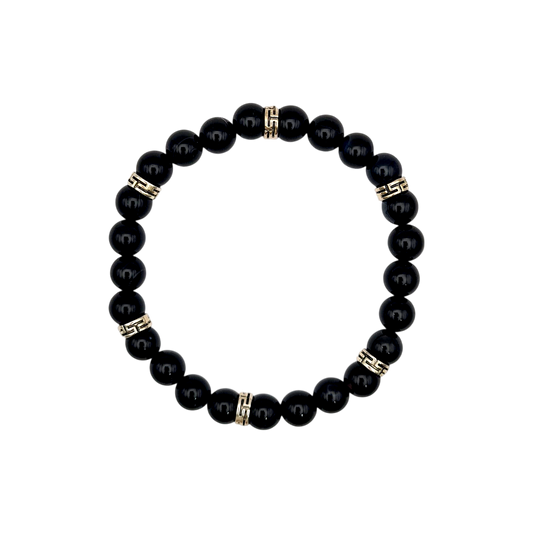 Armband aus schwarzem Achat mit silbernen Perlen