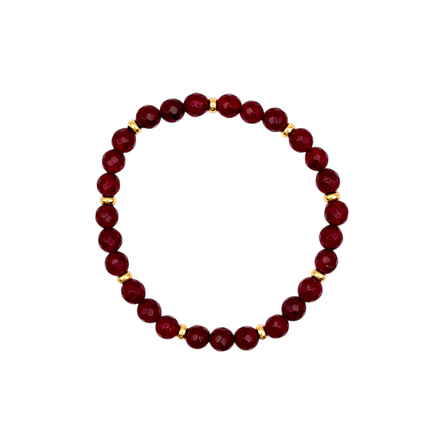 Elegantes Armband aus natürlichem Rubin (6 mm) mit 14K vergoldeten Zwischenelementen