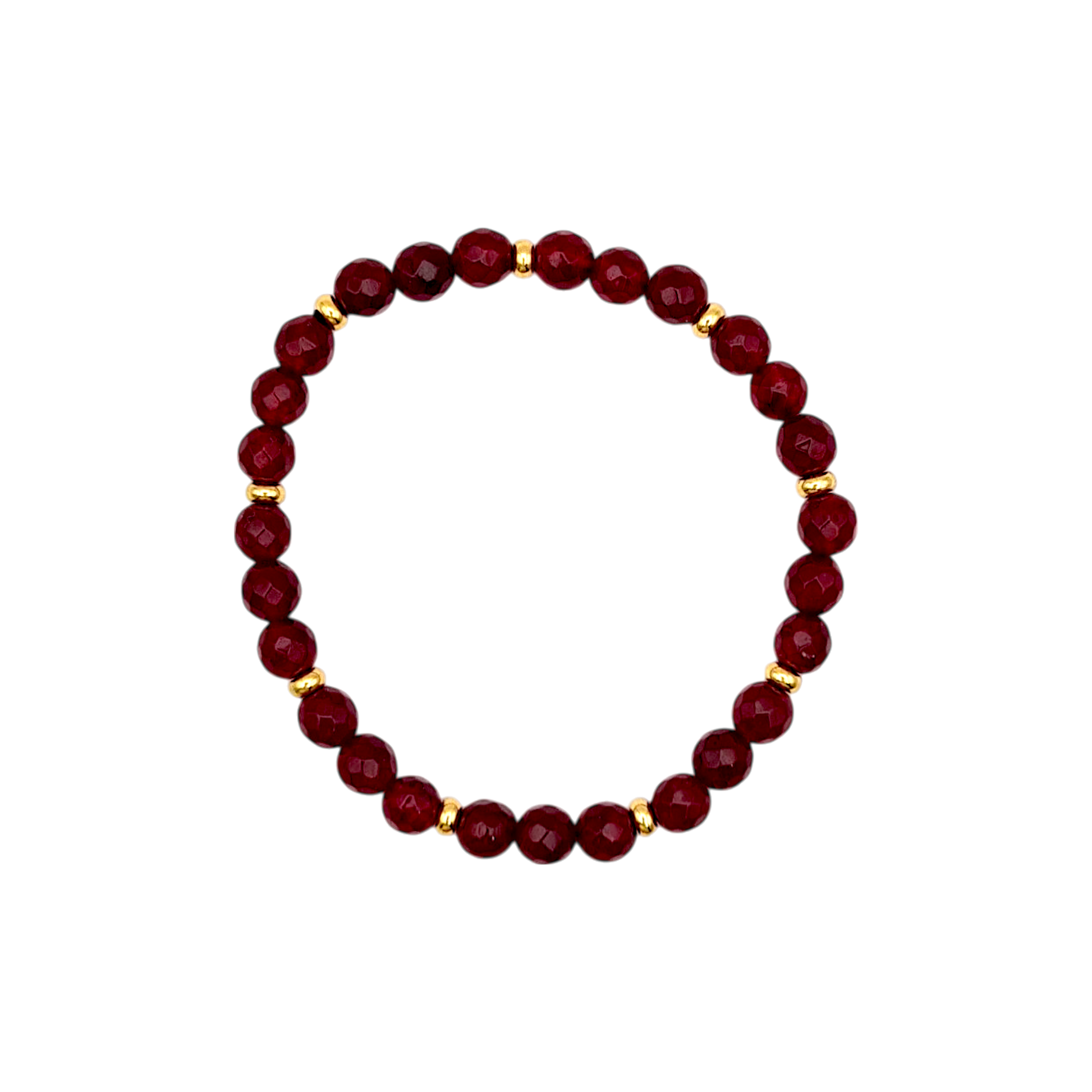 Elegantes Armband aus natürlichem Rubin (6 mm) mit 14K vergoldeten Zwischenelementen