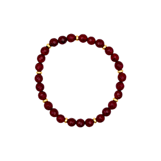 Elegantes Armband aus natürlichem Rubin (6 mm) mit 14K vergoldeten Zwischenelementen