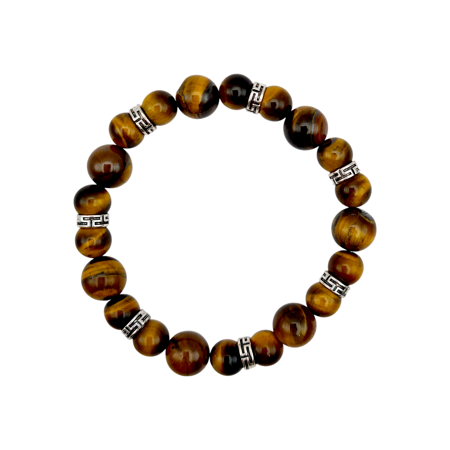 „Herren-Armband aus Tigerauge mit silberfarbenen Zwischenperlen, elastisches Design (17 cm)“

