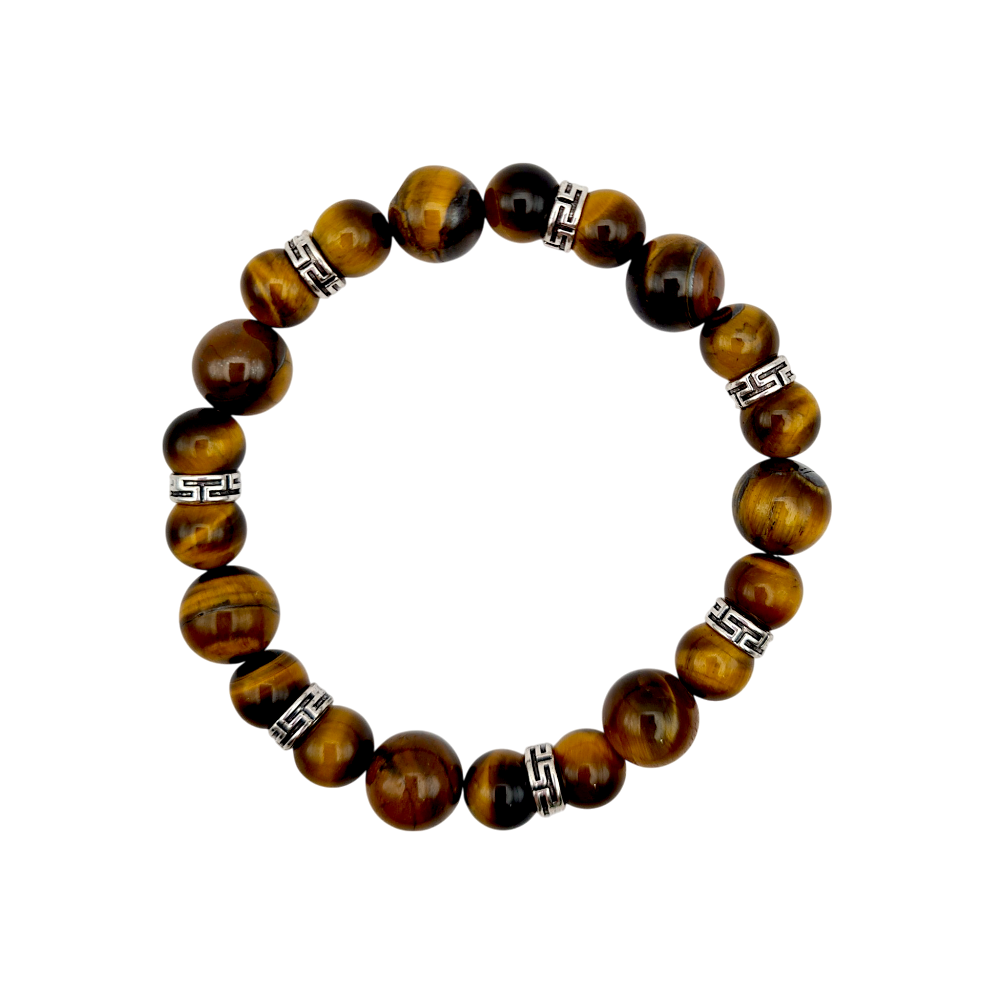 „Herren-Armband aus Tigerauge mit silberfarbenen Zwischenperlen, elastisches Design (17 cm)“

