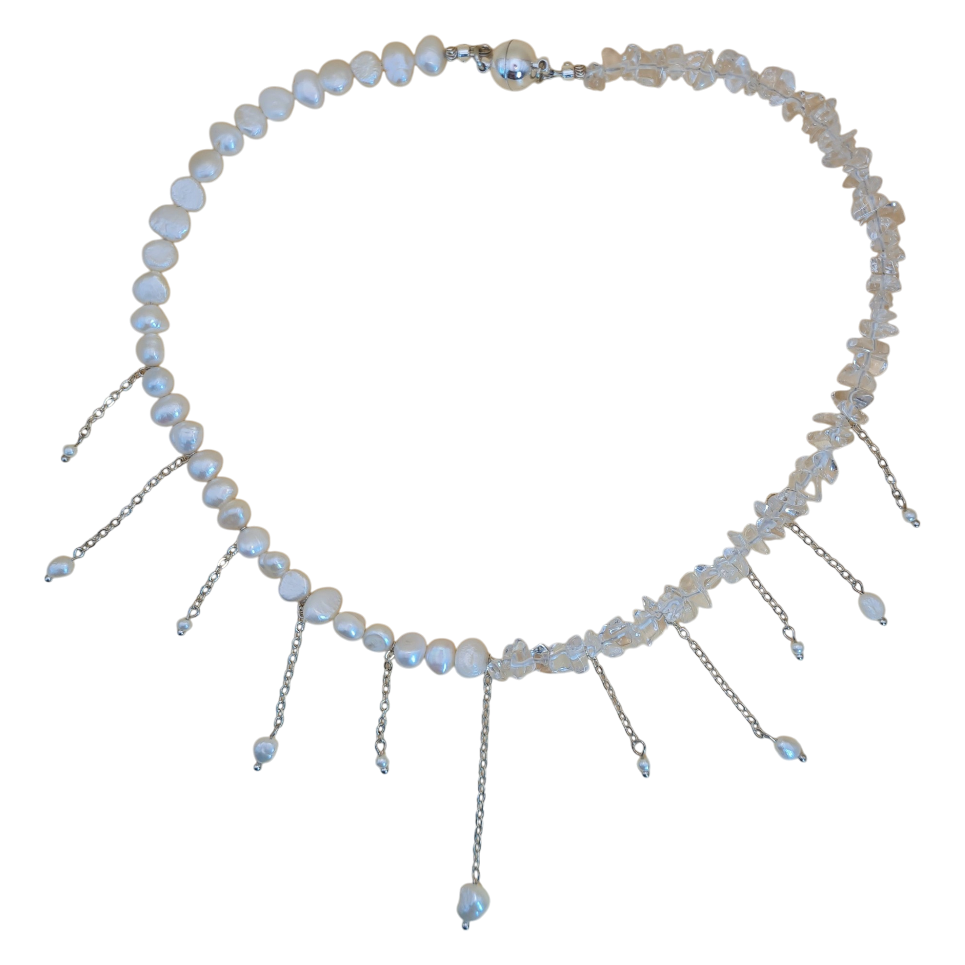 Schmuckset aus Süßwasserperlen und Bergkristall 