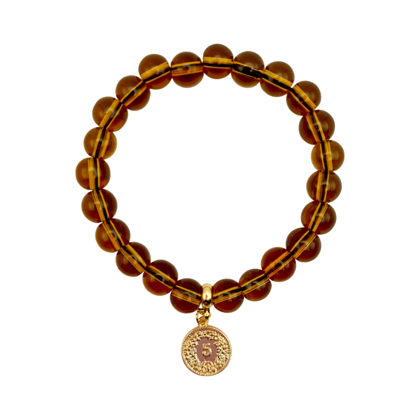 "Bernstein Armband mit vergoldetem Münzanhänger, elastisches Band, Länge 16 cm"