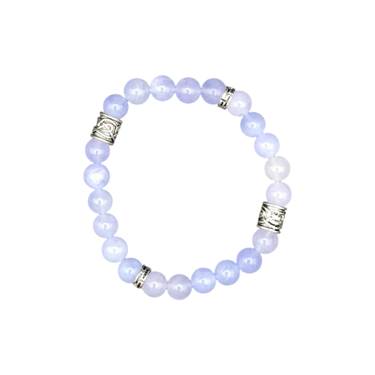 "Aquamarin Armband mit silberfarbenen Perlen, elastisch, 8 mm, 17 cm"