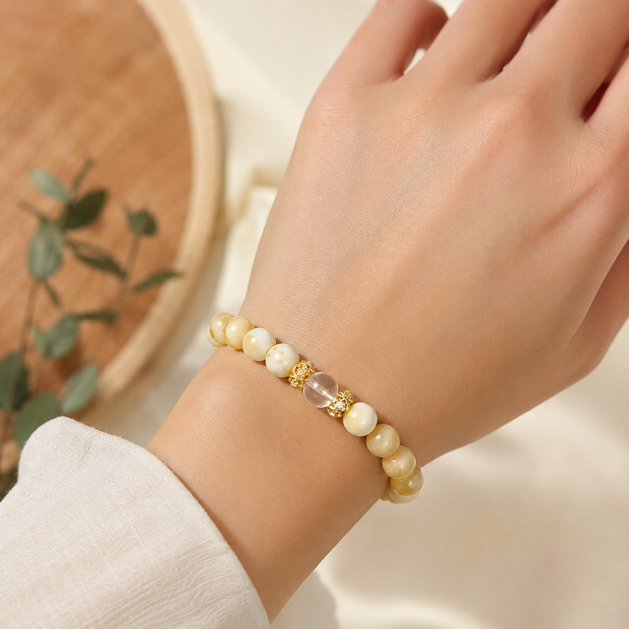 Spirituelles Jade Perlenarmband mit Bergkristall 8 mm
